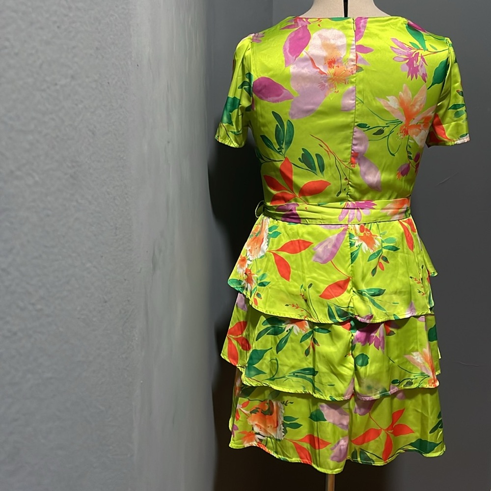 Nicole Miller Dress Color-Lime Green,Purple& Orange Size-Medium NWT - Picture 4 of 6